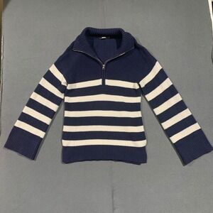 Women's Knit Navy White Striped Quarter Zip Mock Neck Sweater Womens XS